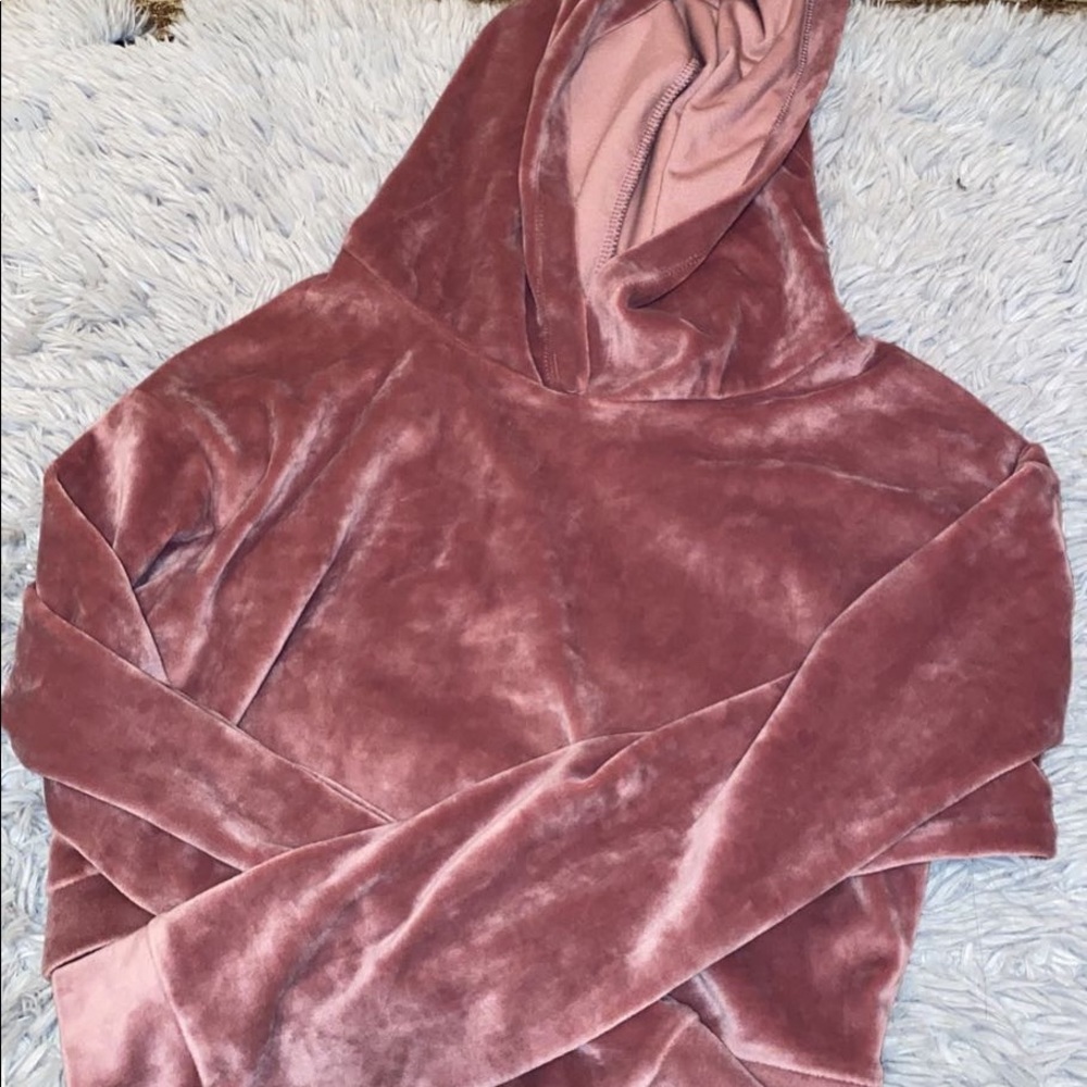 Blush velvet crop hoodie light weight
